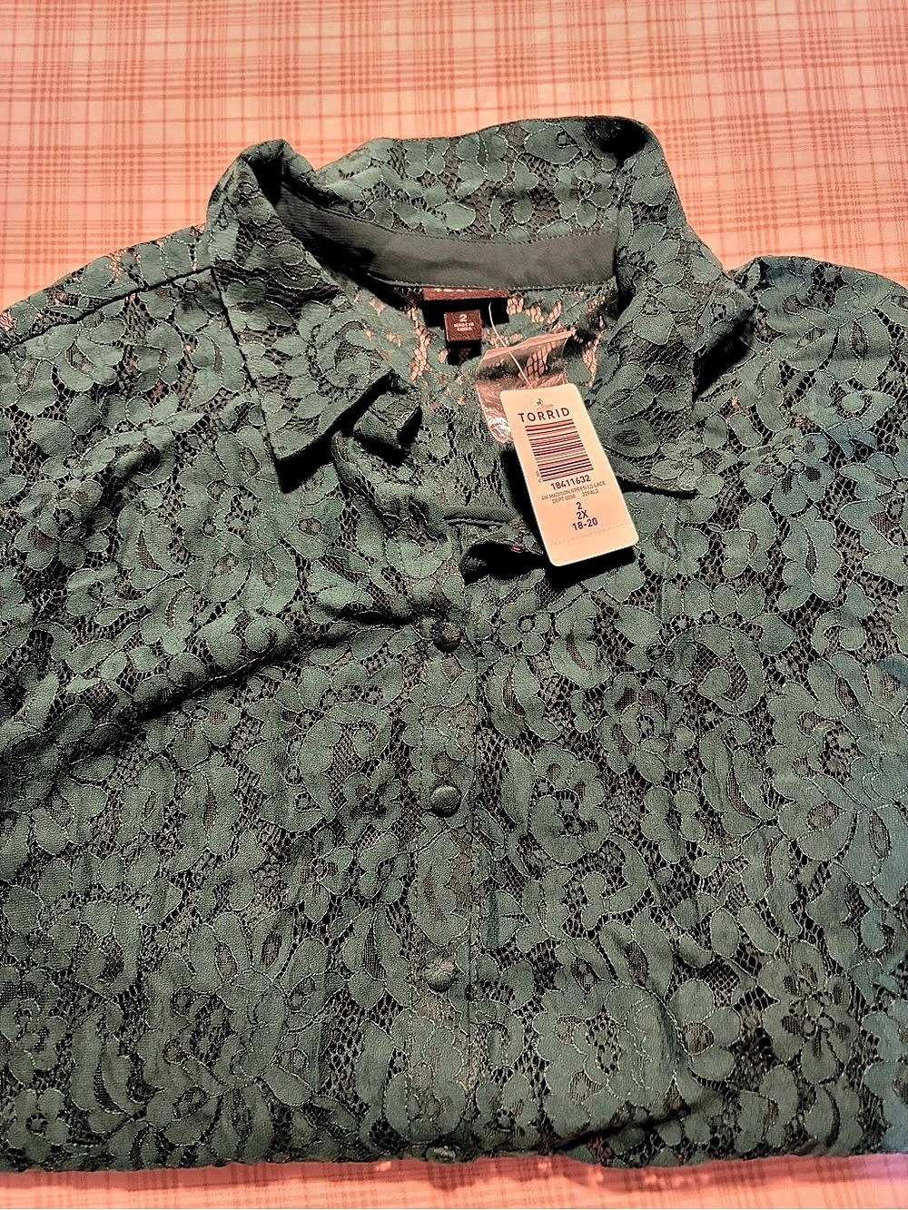 Torrid Madison Lace Button-Up Long Sleeve Shirt Green 2X NWT